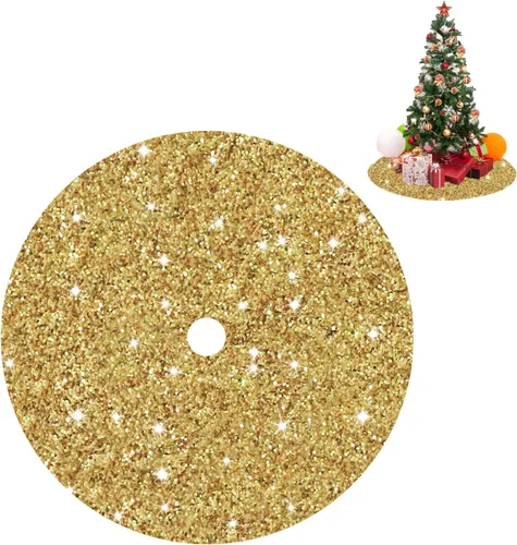 Vista 11 de Faldas de árbol moradas de Navidad de 21 pulgadas, faldas de árbol de lentejuelas con purpurina, decoración de tela de terciopelo, falda de árbol