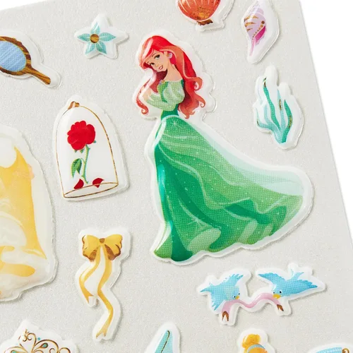 Vista 4 de Hallmark Tarjeta de cumpleaños de princesa Disney con calcomanías (belle, ariel, jazmín, cenicienta)