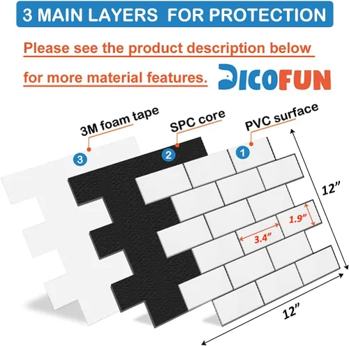Vista 7 de DICOFUN 1 protector contra salpicaduras de PVC grueso blanco pulido, aspecto de cerámica, azulejos de pared para cocina Blanco (Polished White)
