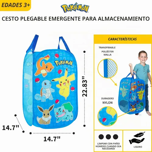 Vista 5 de Franco Cesta de Almacenamiento Plegable Desmontable para Habitación de Niños, Tamaño Único, Pokémon