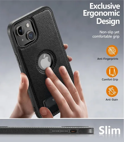 Vista 5 de WTCASE Funda magnética de cuero para iPhone 15, soporte invisible integrado [Compatible con Magsafe] Funda protectora delgada con soporte plegable