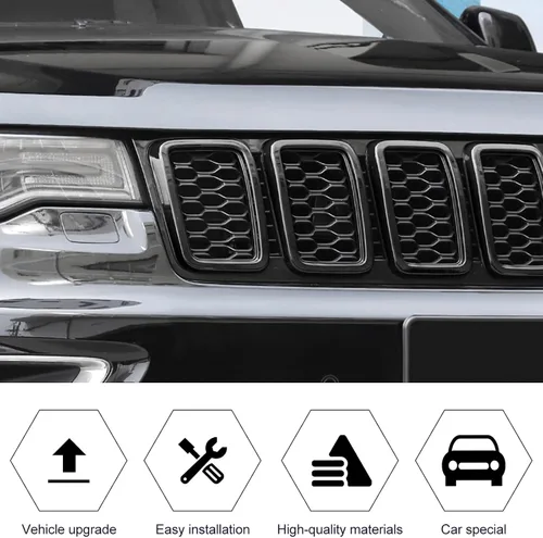 Vista 2 de RT-TCZ 7 piezas de insertos de malla para parrilla delantera, kit de insertos de cubiertas de anillos para Jeep Grand Cherokee 2017 2018 2019 2020