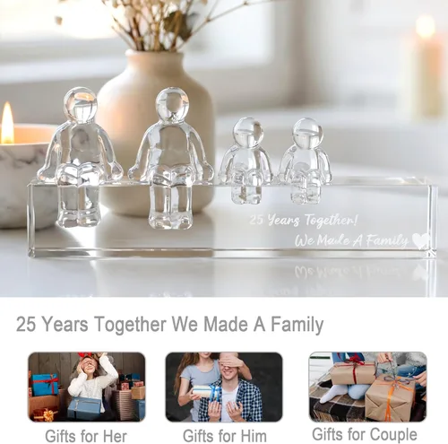 Vista 2 de Ornalrist Regalos de cristal de aniversario de boda de plata para esposa, 25 años juntos hicimos un recuerdo de decoración de cristal familiar