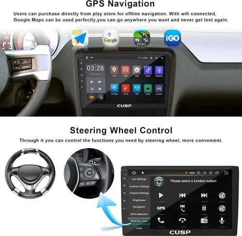 Vista 3 de CUSP Radio estéreo de coche Android de 10 pulgadas, unidad principal universal de doble DIN con CarPlay inalámbrico y Android Auto con cable