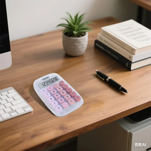 Vista 7 de Calculadora linda, calculadora mecánica (rosa) Pantalla LCD grande Pantalla de inclinación de 8 dígitos y botón grande para profesores estudiantes