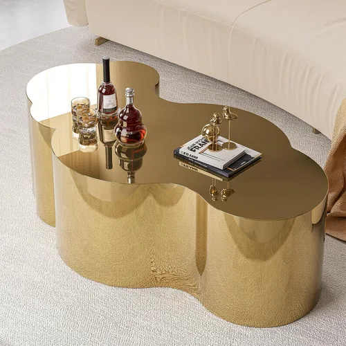 Vista 10 de IKIFLY Mesa de centro inoxidable dorada, diseño moderno de moda de nube