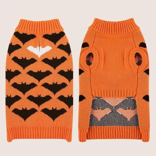 Vista 6 de Suéter de Halloween para perro Queenmore, disfraz de Halloween para perritas pequeñas, suéter de Halloween para gatos, suéter de punto de temática