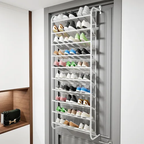 Vista 2 de AQQHSAIN Organizador de zapatos de pared de 10 niveles sobre la puerta, zapatero de pared, zapatero de puerta, zapatero para armario, despensa