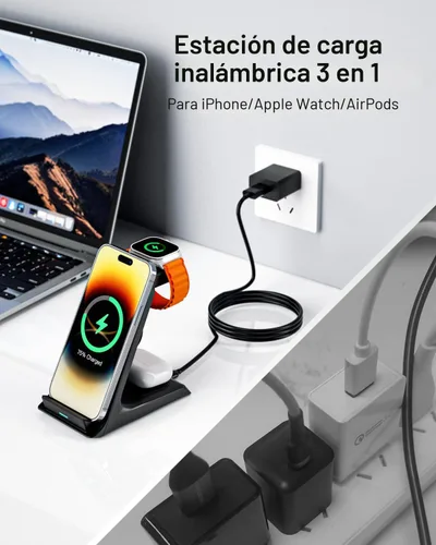 Vista 7 de Eazpower Cargador inalámbrico para fundas gruesas de 0.394 in/Otterbox/resistente, base de carga 3 en 1 para iPhone 17 16 15 14 Pro Max, estación