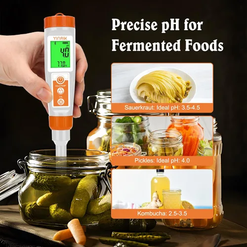 Vista 3 de Medidor de pH inteligente para alimentos - Probador digital de pH con todos los accesorios Medidor de pH YINMIK Lab Termómetro de pH