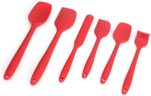 Vista 4 de Silicone Spatula Set 6PCS Food Grade Silicone Cooking Baking Utensils Kit with Scraper Brush Spoon for Kitchen Non Stick Cookware Heat Up to 230℃ Red
