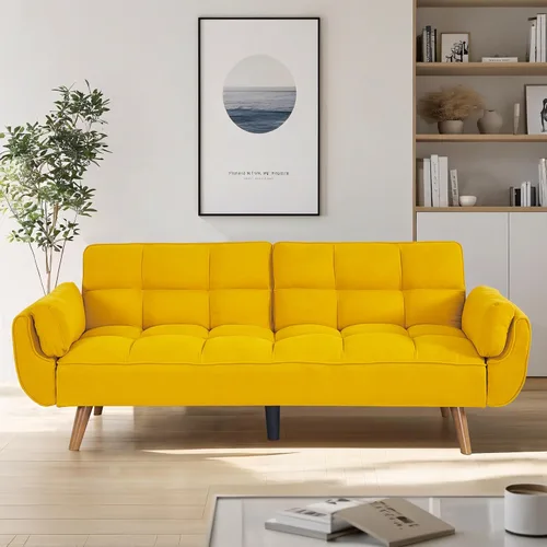 Vista 8 de Sofá cama futón de 75 pulgadas, sofá cama convertible con respaldo ajustable, sofá moderno de lino, cómodo sofá reclinable para espacios pequeños