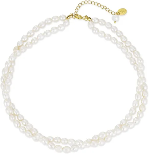 Vista 6 de Gargantilla de perlas, chapado en oro de 14 quilates, delicado collar de gargantilla con cuentas para mujeres y niñas, collar de perlas naturales