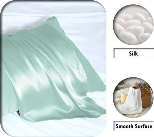 Vista 2 de Juego de 2 fundas de almohada de seda para cabello y piel, suaves, transpirables y sedosas de tamaño estándar, fundas de almohada de seda de morera