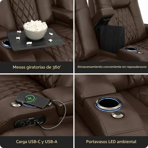 Vista 6 de Seatcraft Asiento de cine en casa Diamante Marrón Reclinable Individual