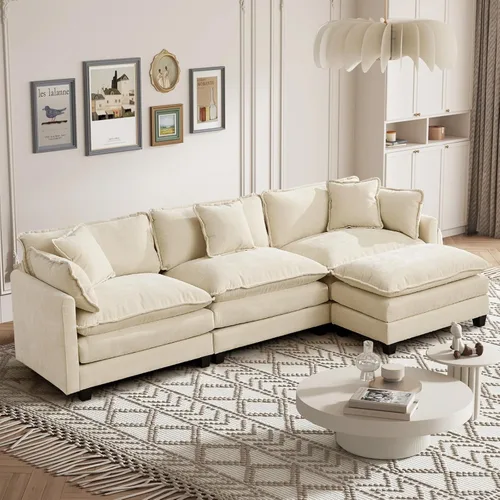 Vista 21 de Sofá seccional modular convertible de 76.7", sofás de dos plazas de chenilla con asiento profundo y cojines tipo loveseat para sala de estar, Beige