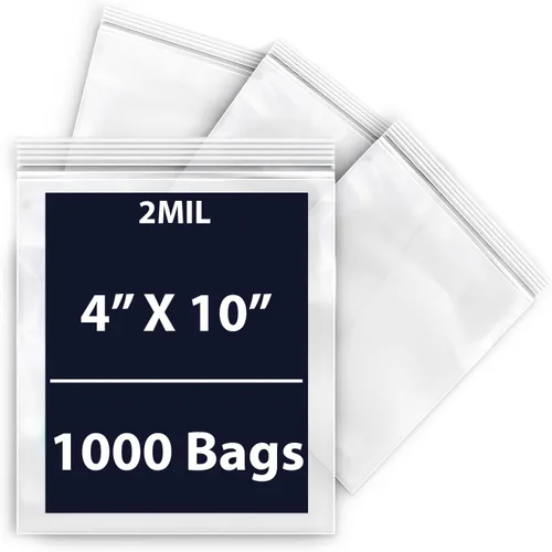 Vista 9 de Bolsas de polietileno con cierre resellable de 4 x 10 pulgadas y (100 bolsas) – Plástico transparente de 2 mil con cierre resellable Bolsas