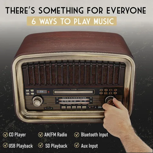 Vista 4 de SoundBeast Radio Todo en Uno AM/FM con Reproductor de CD, Entrada Bluetooth, Reproducción y Grabación USB, Reproducción de Tarjeta SD, Entrada