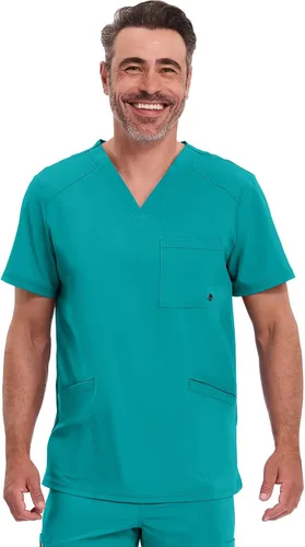 Vista 9 de Cherokee Infinity Men's V-Neck Scrub Top with 3 Pockets and 360° Stretch Negro