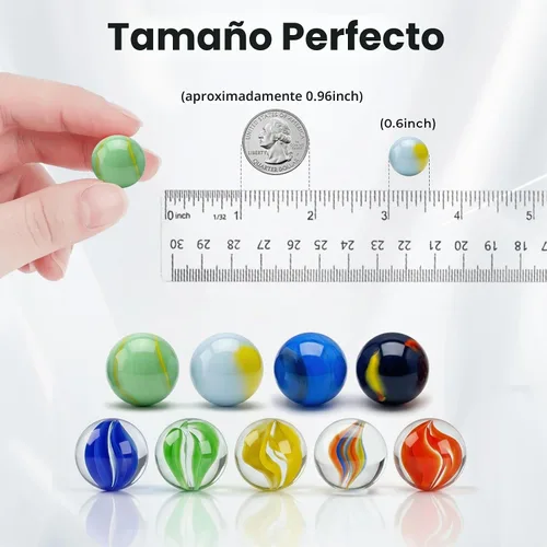 Vista 3 de Poplay - 50 hermosas canicas para jugar, varios colores (1 silbato gratis) Canicas para niños, accesorios de juegos de mármol, bricolaje