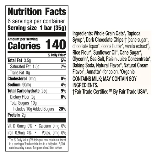Vista 2 de Cascadian Farm Barras de Granola Masticables Orgánicas con Chispas de Chocolate, 6 Barras, 7.4 oz
