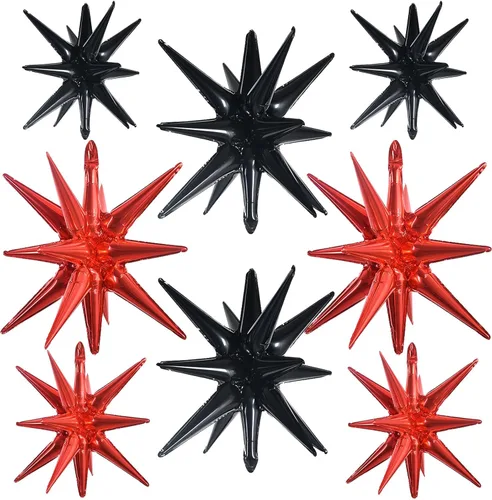 Vista 63 de TONIFUL 4 globos 4D enormes de estrella negra de 22 pulgadas, globos de aluminio de Mylar de estrella explosión para suministros de fiesta, telón