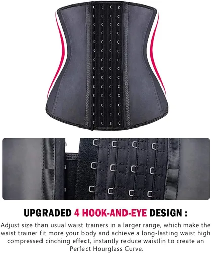 Vista 3 de YIANNA Entrenador de cintura para mujer, corsé de látex bajo el busto, corsé de cintura con reloj de arena, 4 ganchos