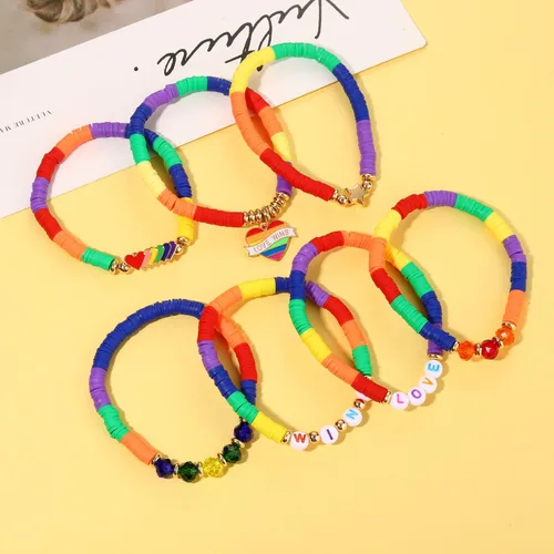 Vista 256 de Surfer Heishi - Pulseras apilables para mujer, apilables, de vinilo arcoíris, disco de arcilla, pulseras elásticas para la amistad, joyería bohemia