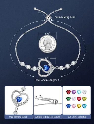 Vista 4 de 925 Sterling Silver Birthstone Bracelets for Women Luxurious Shiny Tennis Bracelet Jewelry Birthday Mother's Anniversary Gift for Mom Her Women