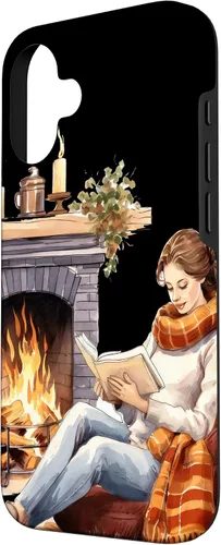 Vista 2 de iPhone 16 Book Reading In Fireplace Reader Bookworm Girls Women Case
