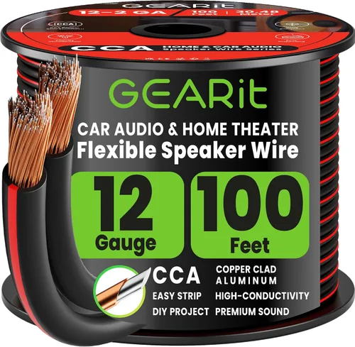 Vista 18 de GEARit Cable de altavoz de calibre 12, cable de altavoz de 20 pies para audio de automóvil, cine en casa, CCA (negro) Cable de altavoz negro