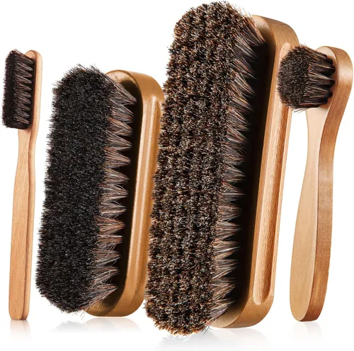 Vista 22 de 2 piezas Juego de cepillo de zapatos de pelo de caballo para pulir Kit de cepillos aplicadores de brillo Limpieza de zapatos de cuero Botas Cepillos