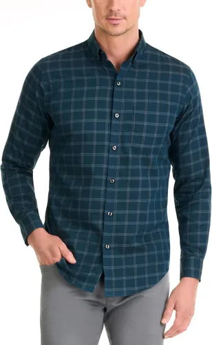 Vista 8 de Van Heusen Camisa de Hombre de Ajuste Clásico con Protección contra Manchas Never Tuck Elástica Lisa de Botones Bel Air Azul