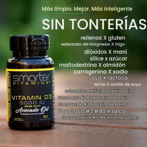 Vista 3 de Vitamina D3 5000 UI con aceite de aguacate, alta potencia 125 mcg, 90 mini cápsulas blandas D3 in non-GMO avocado oil supports calcium absorption