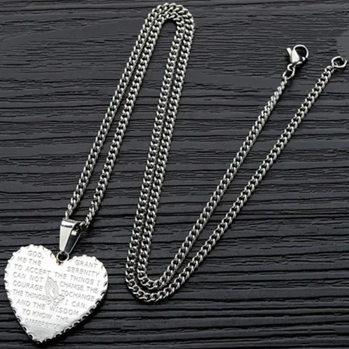Vista 2 de Jude Jewelers Collar con colgante de cruz cristiana de serenidad versículo bíblico en forma de corazón de acero inoxidable Metal Circonia cúbica