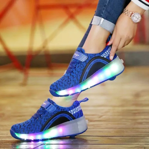 Vista 2 de SDSPEED - Zapatos deportivos de patinaje para niños con ruedas individuales de LED