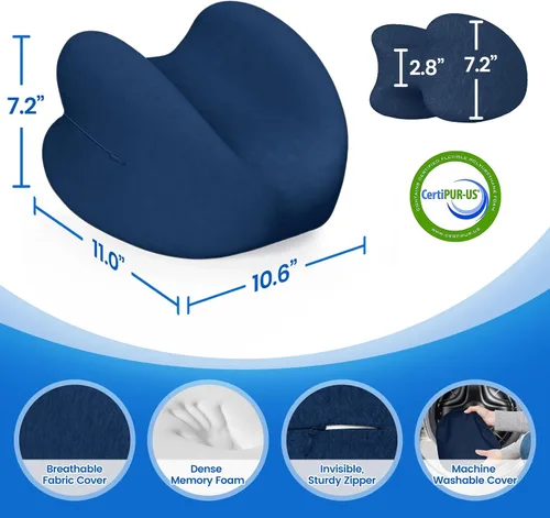 Vista 5 de Almohada de rodilla para dormir de lado, almohada de espuma viscoelástica de alta densidad para dormir de lado, diseño en forma de corazón para Azul