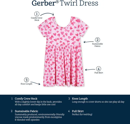 Vista 5 de Gerber Vestido de Manga Corta Giratorio Suave como Mantequilla para Niñas Bebés/Niñas Pequeñas con Viscosa Hecha de Eucalipto Corazón de fieltro