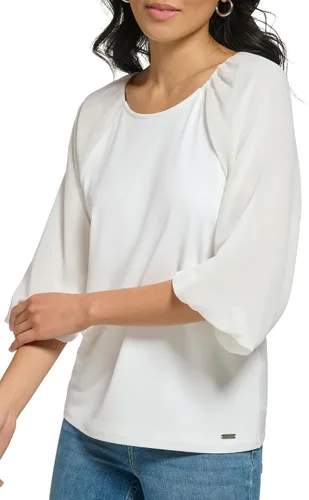 Vista 4 de Calvin Klein Blusa de manga farol mixta de jersey mate para mujer