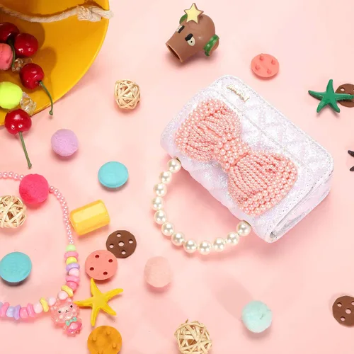 Vista 6 de Regalos para niñas pequeñas, lindo bolso para niños y bebés, con lazo brillante, bolsos pequeños cruzados, bolsas de hombro, juguetes y regalos