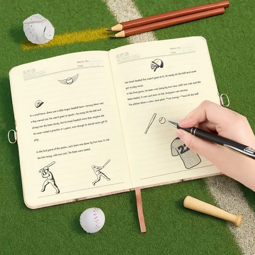 Vista 4 de WERNNSAI Diario luminoso de béisbol para niños, diario secreto con cerradura y llaves, cuaderno de diario para niños, regalo de cumpleaños y Navidad