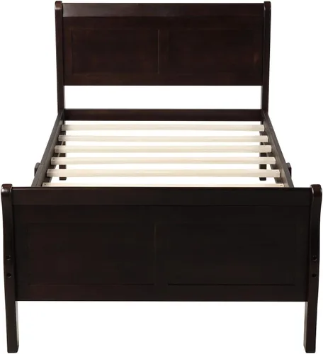 Vista 5 de Knocbel Base de cama de plataforma de madera con cabecera y estribo de trineo, capacidad de 200 libras, tamaño individual (espresso)