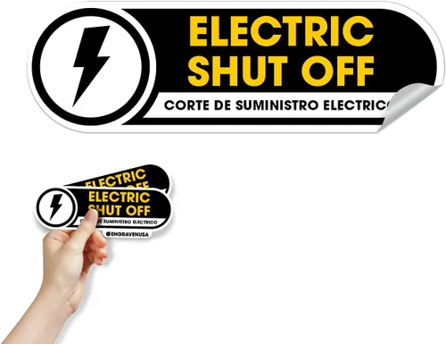 Vista 5 de Juego de 2 calcomanías de cierre eléctrico bilingüe, calcomanías de vinilo mate, impermeables, a prueba de arañazos y resistentes a los rayos UV