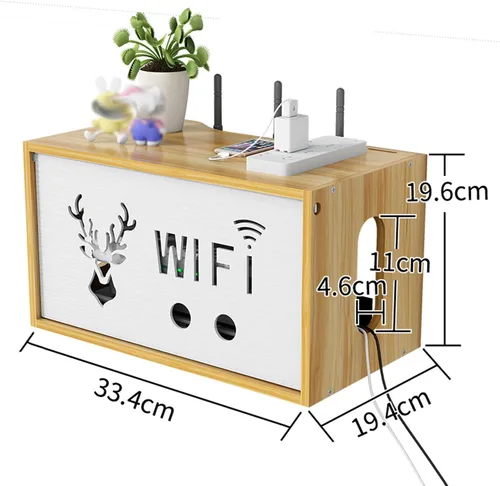 Vista 3 de Estante flotante de pared para enrutador WiFi, gabinete de almacenamiento WiFi, estante de enrutador, viene con 100 bridas negras de 5.906 in