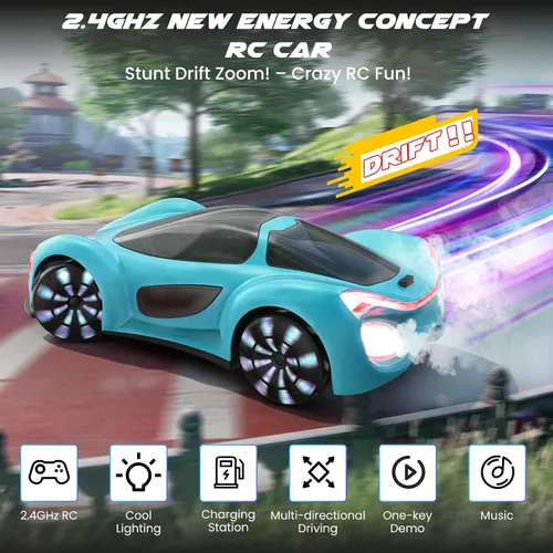 Vista 2 de SIMREX Auto de control remoto con detección de gestos con base de carga, juguete de auto de acrobacias y derrape a control remoto giratorio de 360°