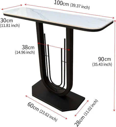 Vista 3 de [Usado] Mesa consola rectangular estrecha de 39.37 pulgadas con parte superior de mármol, elegante mesa de entrada moderna, marco de metal