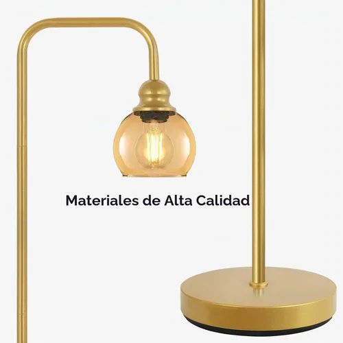 Vista 9 de Lámpara de pie moderna para sala de estar con bombilla LED de 6 W, lámpara de pie industrial, vidrio ámbar, lámpara alta de lectura clásica