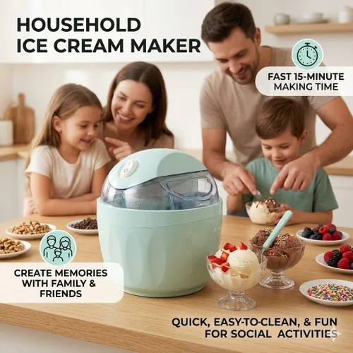 Vista 2 de Pequeña máquina de helados para el hogar, máquina eléctrica de gelato y yogur congelado, máquina casera para hacer helados para cocina vintage