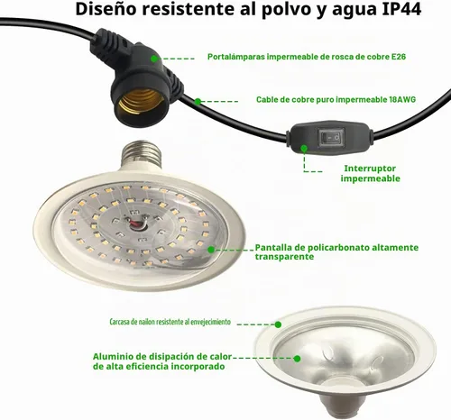 Vista 4 de Luces LED de Crecimiento para Exteriores, Luz de Crecimiento de Cadena Impermeable, Luces de Crecimiento de Plantas de Espectro Completo con Cable