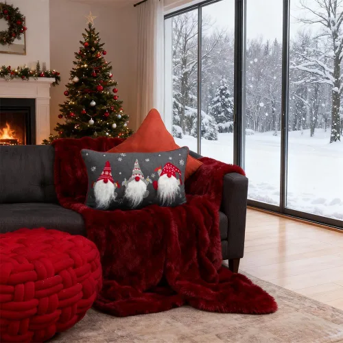 Vista 2 de JWH Funda de almohada decorativa de gnomo, almohada de Navidad, decoración de vacaciones de invierno, funda de almohada gris, cojín bordado